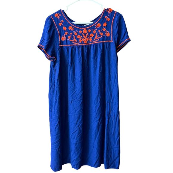 Old Navy Women's Size Large Navy Blue w/Orange Embroidered Neckline Shift Dress - Picture 1 of 8